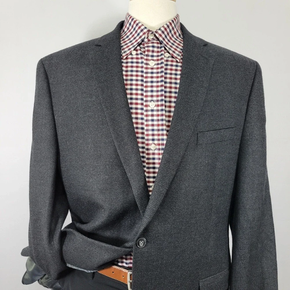 Calvin Klein‎ Men's Sport Coat Blazer Two Button CH Black Flannel Wool Sz 46L